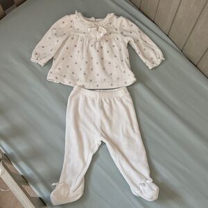 Little Me White and Gray Polka Dot Pajama Set